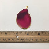 89 cts Purple Agate Druzy Slice Geode Pendant Gold Plated From Brazil, Bp956