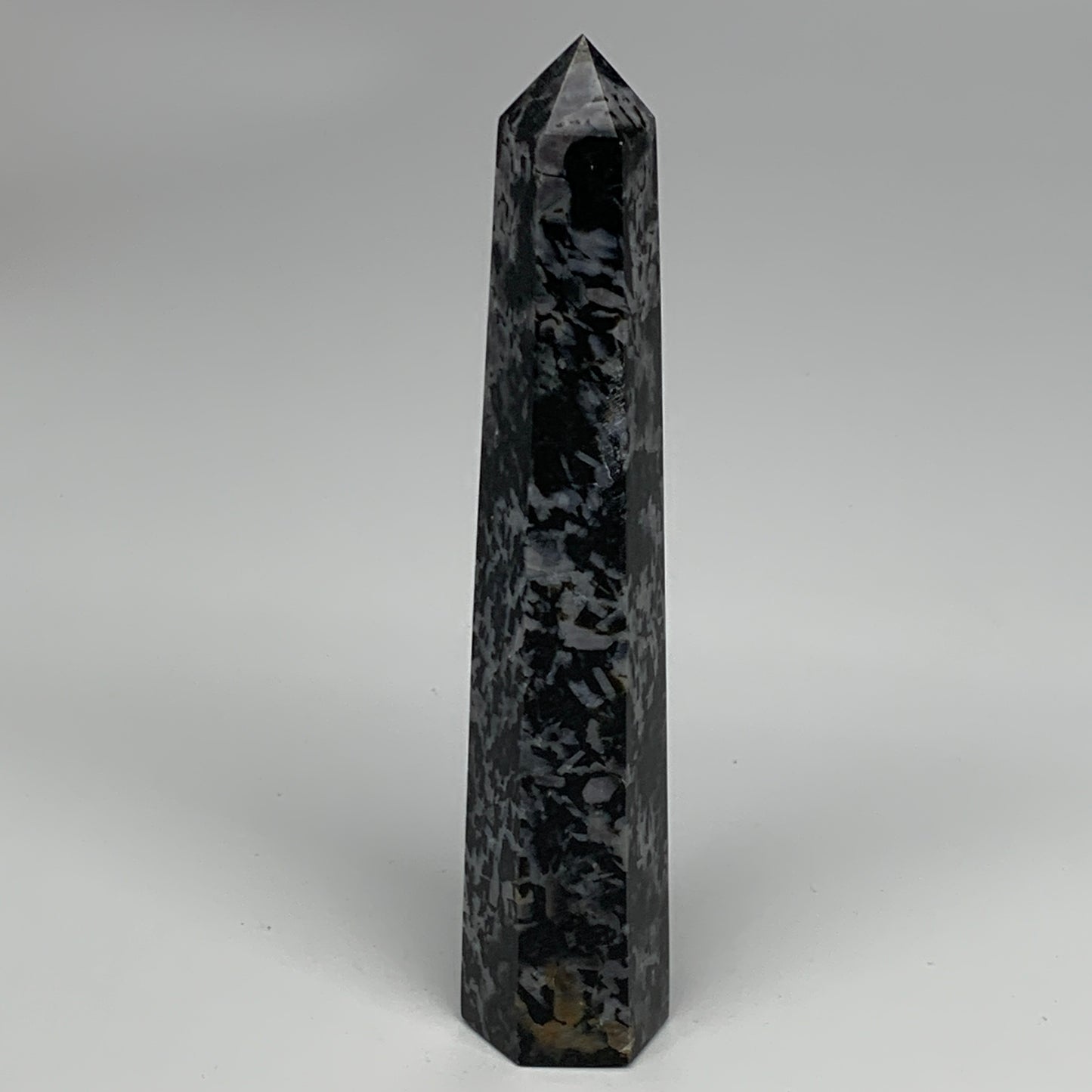 360.2g, 7.6" x 1.5" x 1.3" Indigo Gabro Merlinite Point Tower @Madagascar,B18383