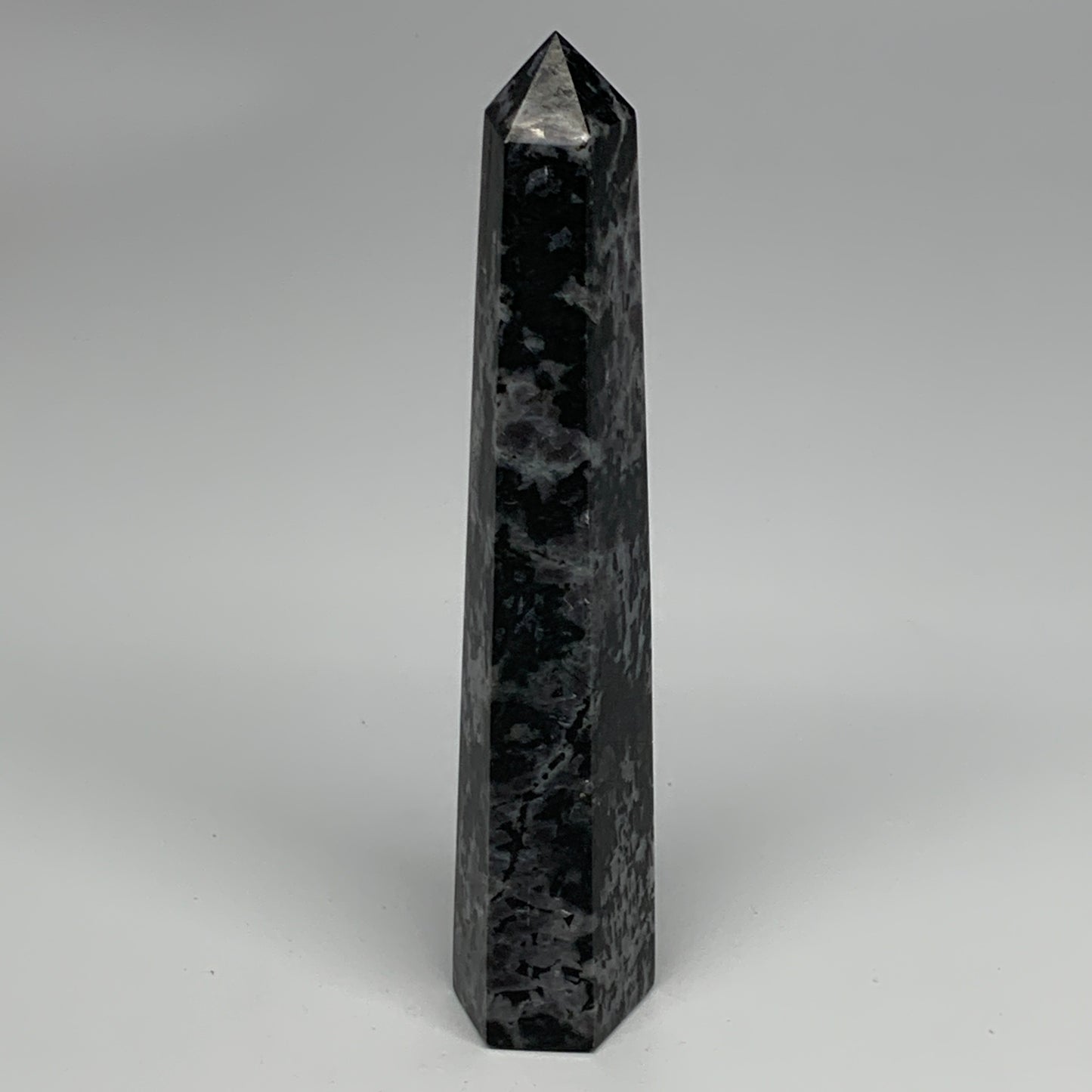 360.2g, 7.6" x 1.5" x 1.3" Indigo Gabro Merlinite Point Tower @Madagascar,B18383