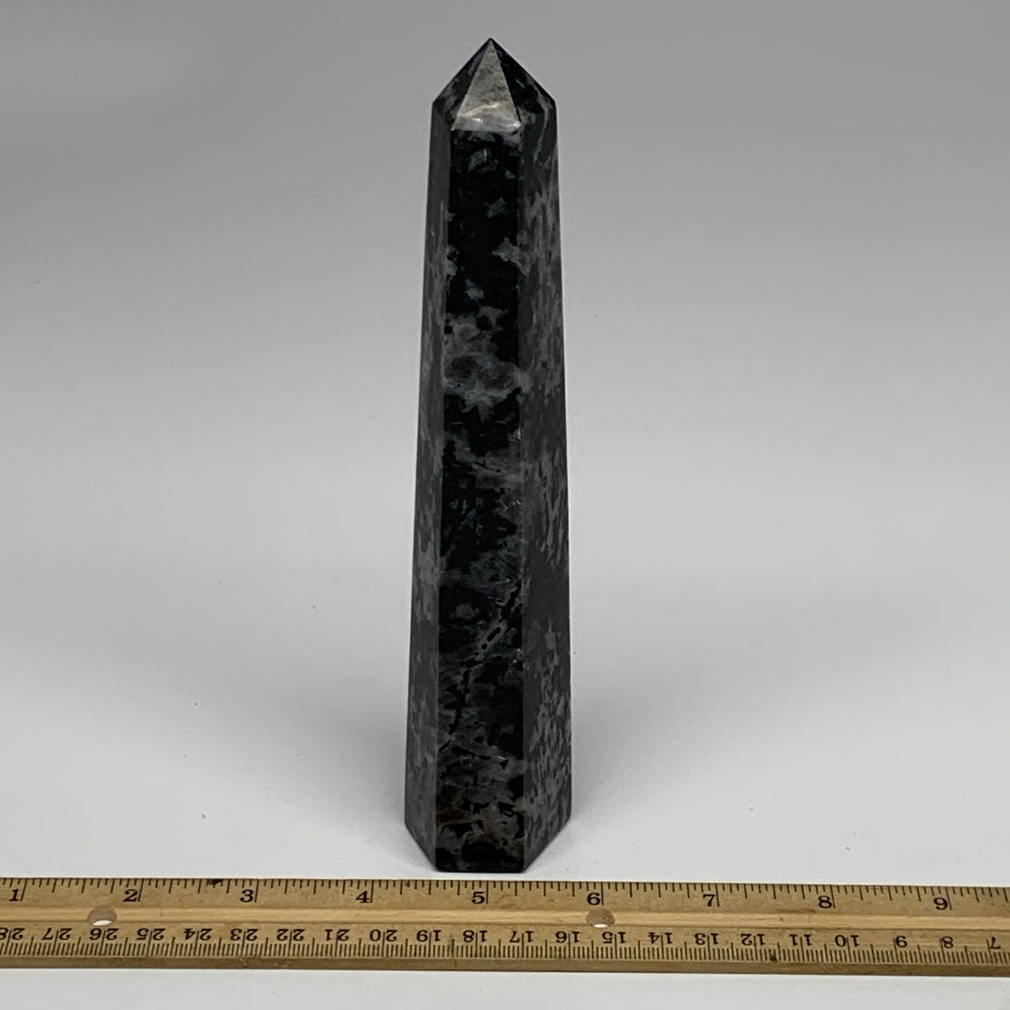 360.2g, 7.6" x 1.5" x 1.3" Indigo Gabro Merlinite Point Tower @Madagascar,B18383