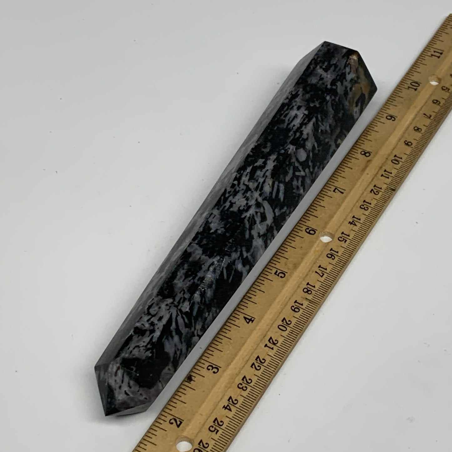 360.2g, 7.6" x 1.5" x 1.3" Indigo Gabro Merlinite Point Tower @Madagascar,B18383