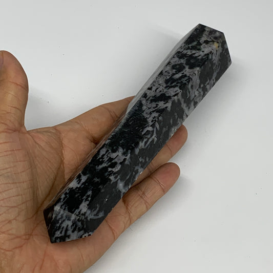 391.3g, 7.5" x 1.5" x 1.4" Indigo Gabro Merlinite Point Tower @Madagascar,B18384