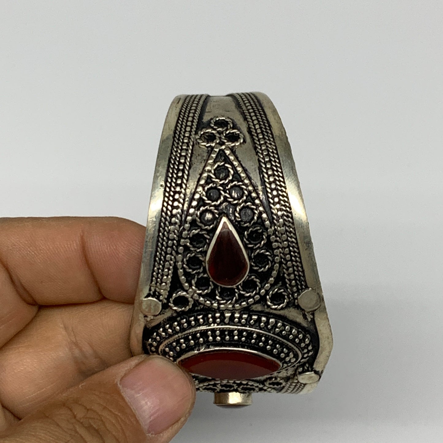 34.8g, 1.6" Red Carnelian Turkmen Cuff Bracelet Tribal Small Marquise, B13485