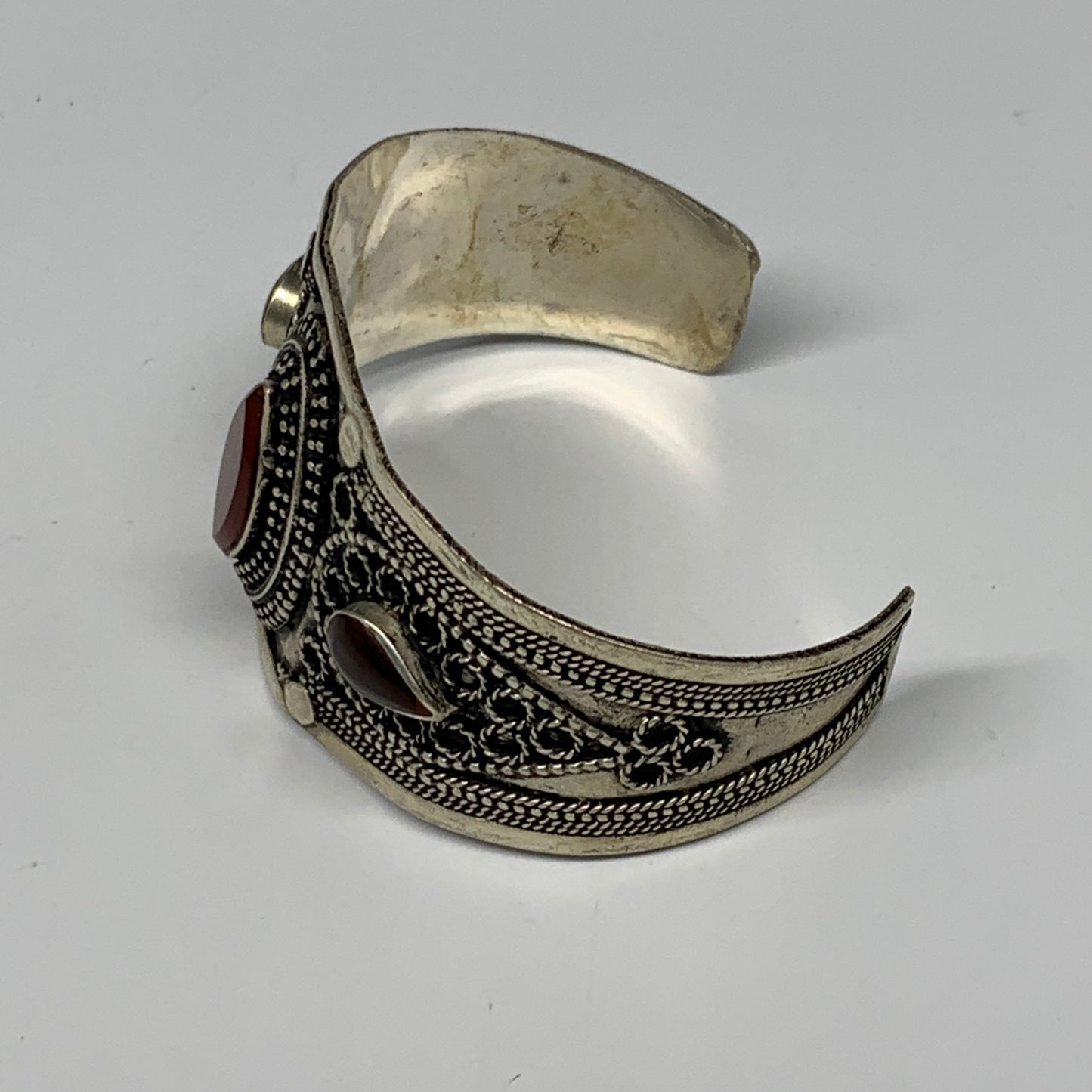 34.8g, 1.6" Red Carnelian Turkmen Cuff Bracelet Tribal Small Marquise, B13485