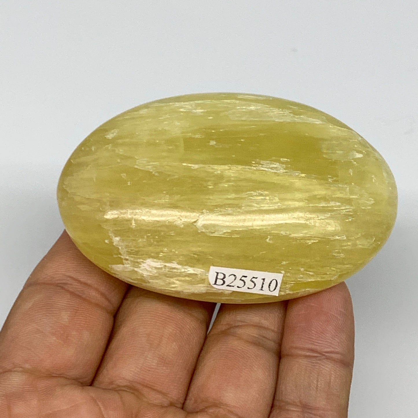 133g, 2.8"x1.8"x1", Lemon Calcite Palm-Stone Crystal Polished @Pakistan,B25510
