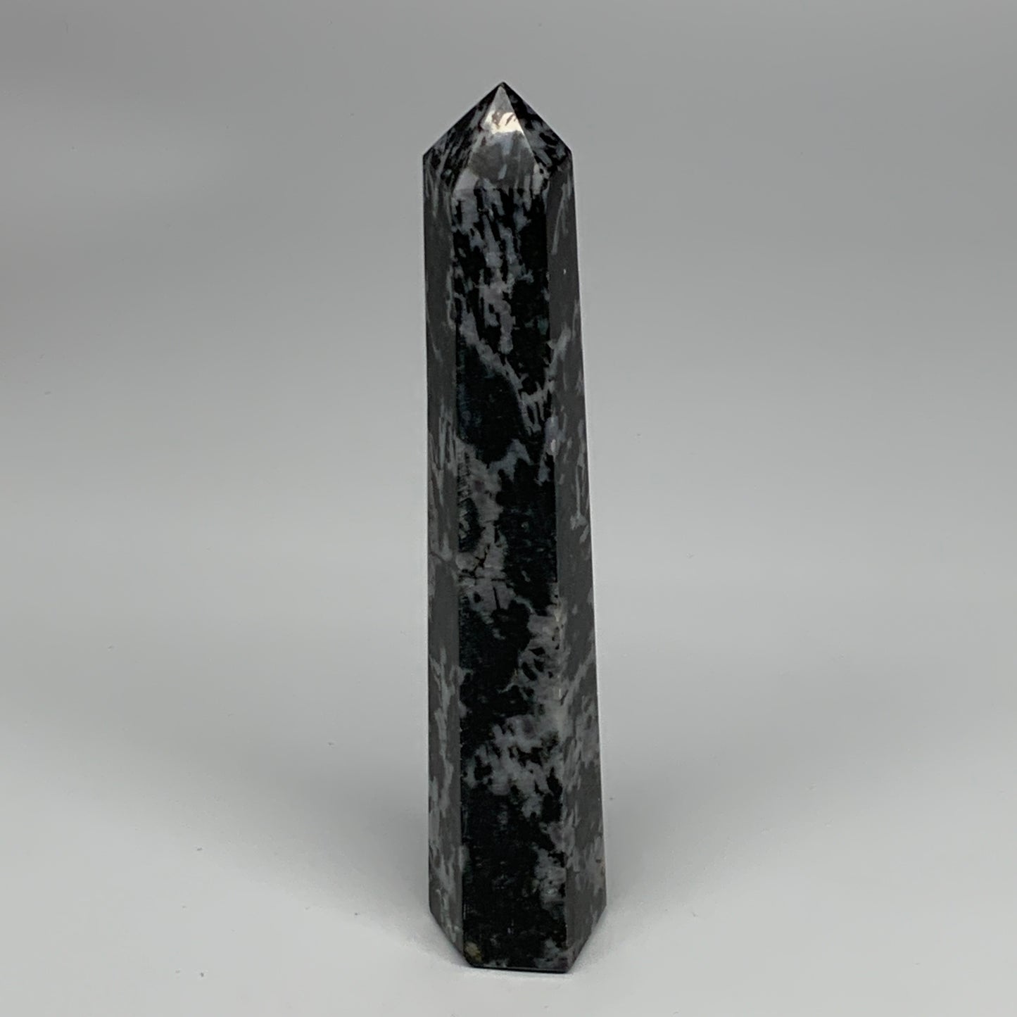 391.3g, 7.5" x 1.5" x 1.4" Indigo Gabro Merlinite Point Tower @Madagascar,B18384