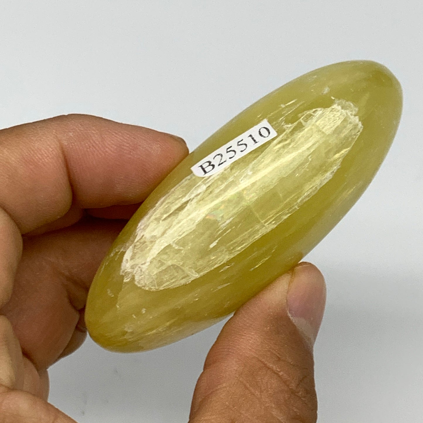 133g, 2.8"x1.8"x1", Lemon Calcite Palm-Stone Crystal Polished @Pakistan,B25510