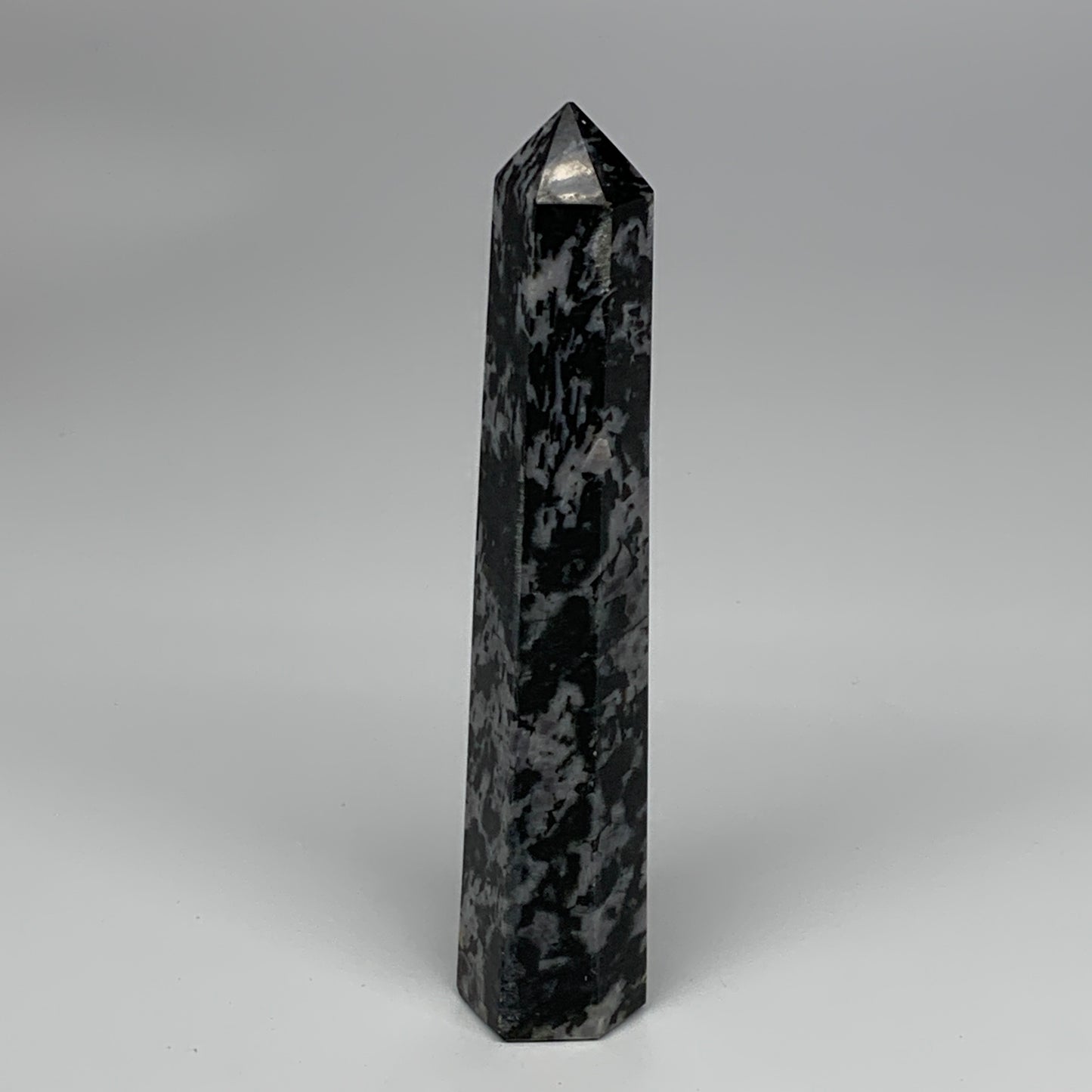 391.3g, 7.5" x 1.5" x 1.4" Indigo Gabro Merlinite Point Tower @Madagascar,B18384
