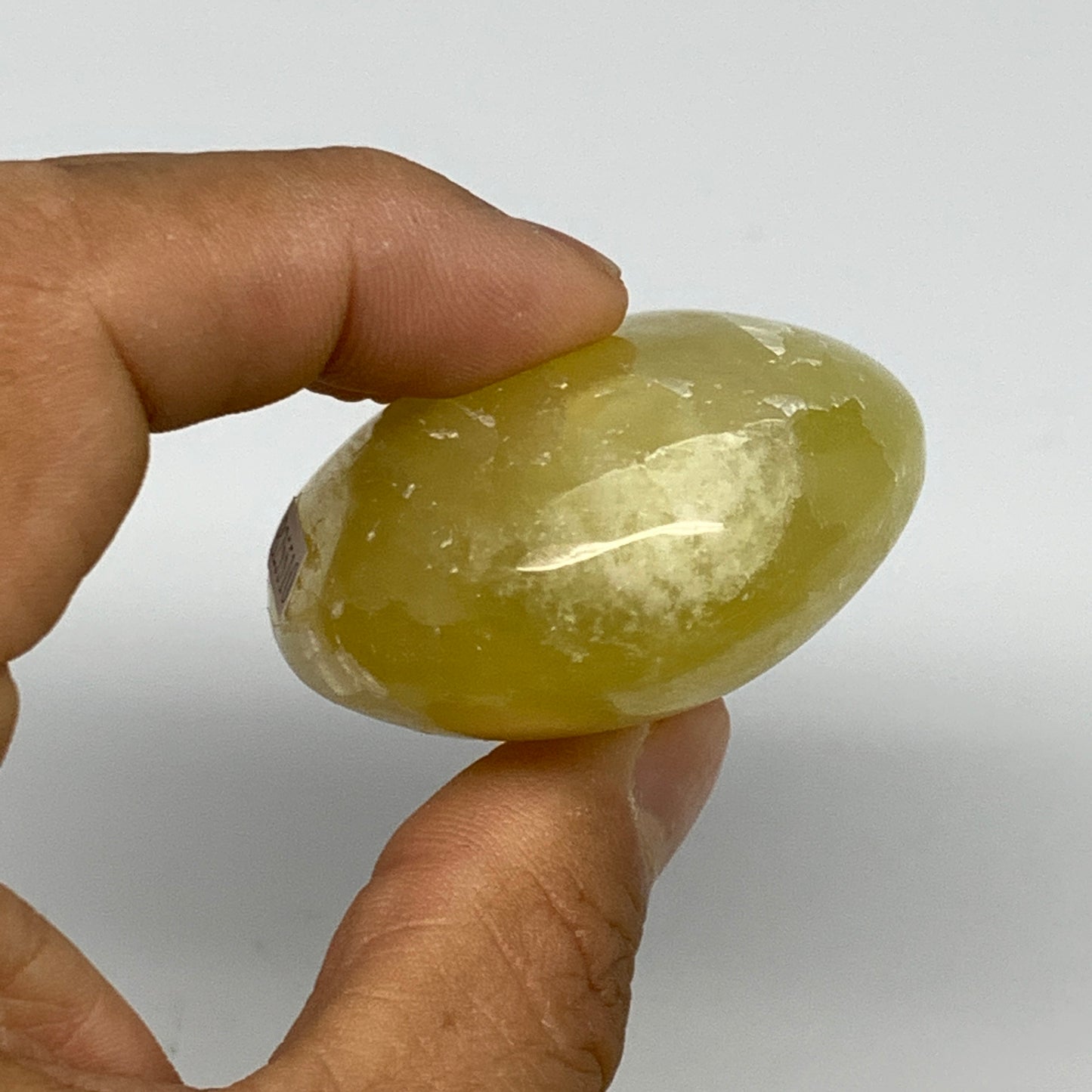 133g, 2.8"x1.8"x1", Lemon Calcite Palm-Stone Crystal Polished @Pakistan,B25510