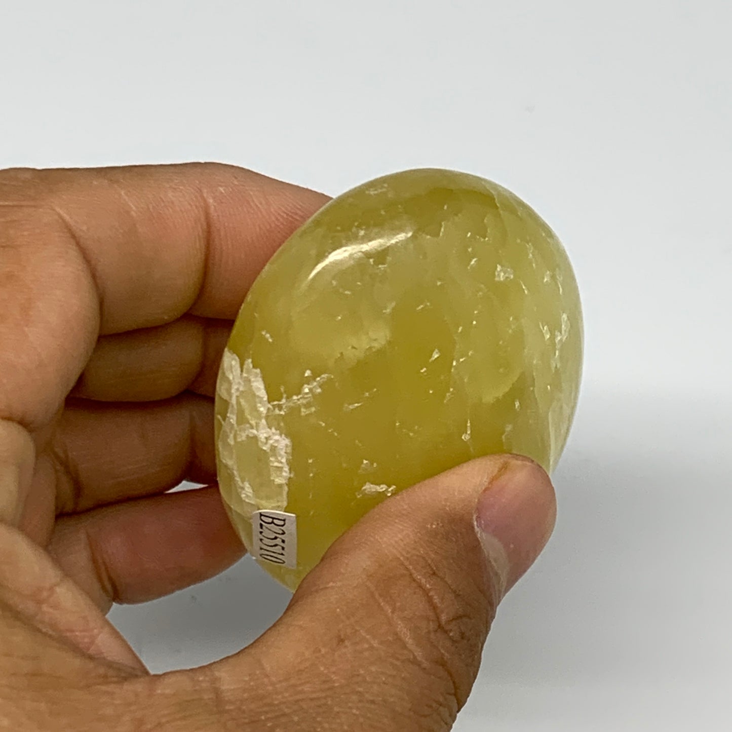 133g, 2.8"x1.8"x1", Lemon Calcite Palm-Stone Crystal Polished @Pakistan,B25510