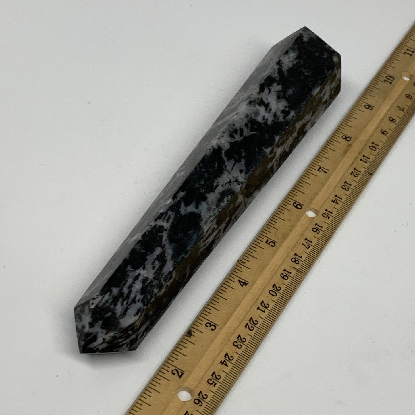 391.3g, 7.5" x 1.5" x 1.4" Indigo Gabro Merlinite Point Tower @Madagascar,B18384