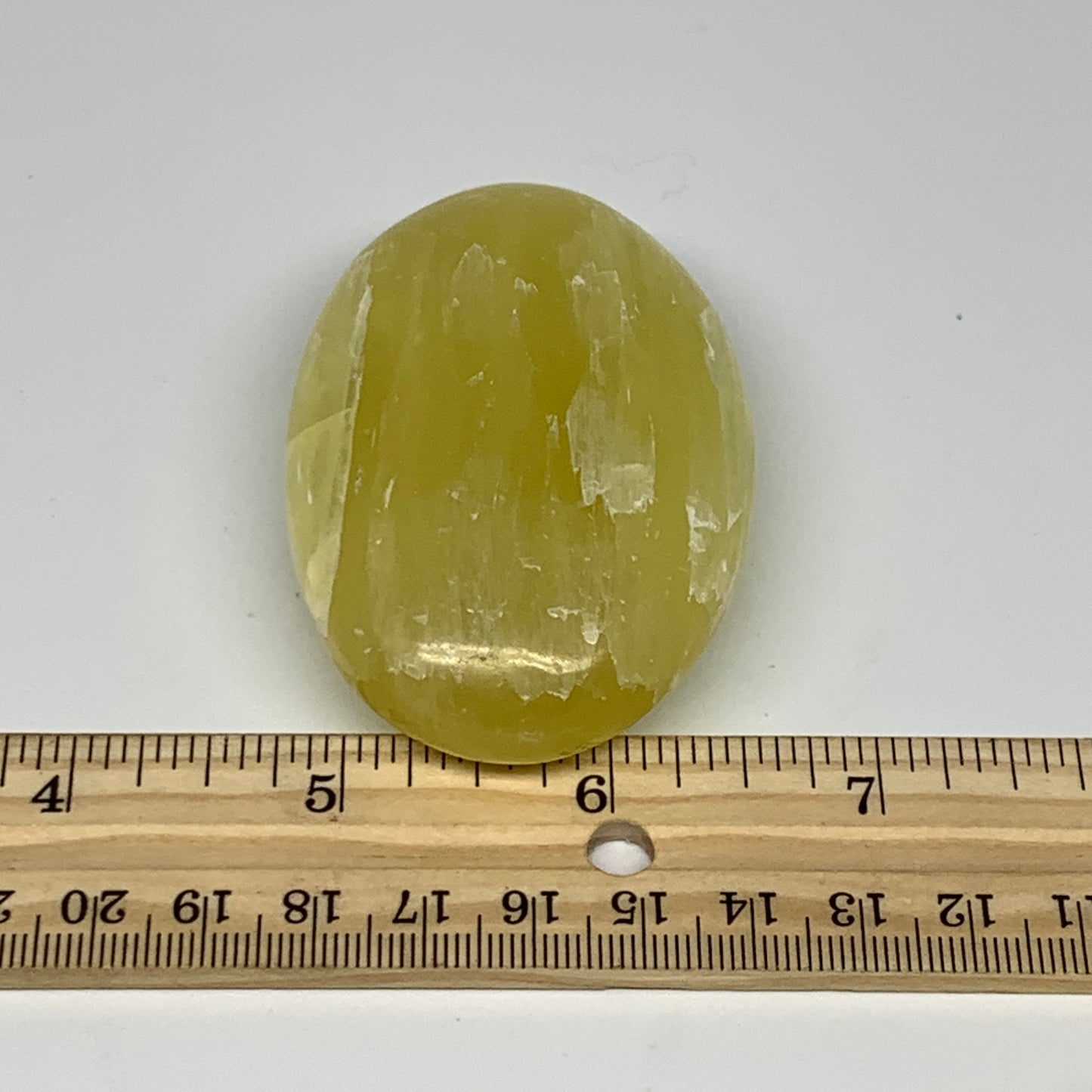 133g, 2.8"x1.8"x1", Lemon Calcite Palm-Stone Crystal Polished @Pakistan,B25510
