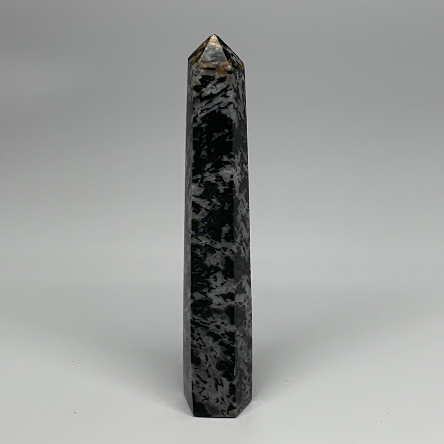 327.2g, 7.4" x 1.4" x 1.2" Indigo Gabro Merlinite Point Tower @Madagascar,B18385