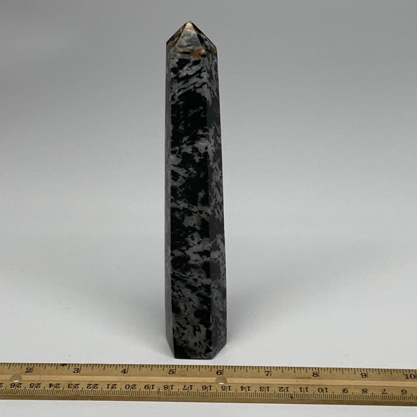 327.2g, 7.4" x 1.4" x 1.2" Indigo Gabro Merlinite Point Tower @Madagascar,B18385