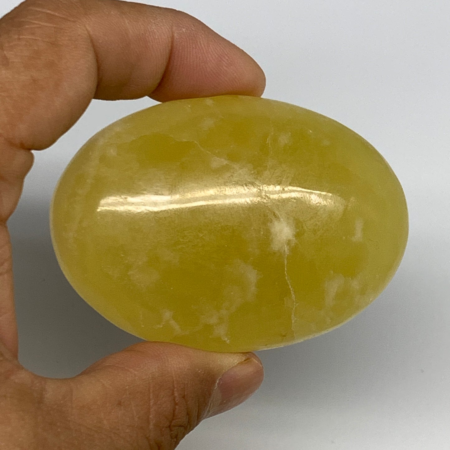 121.7g, 2.6"x1.9"x1", Lemon Calcite Palm-Stone Crystal Polished @Pakistan,B26412