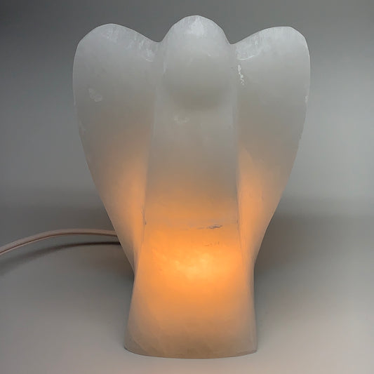 1418g, 6.5"x4.3"x2.8" White Selenite (Satin Spar) Angel Lamps @Morocco,B9464