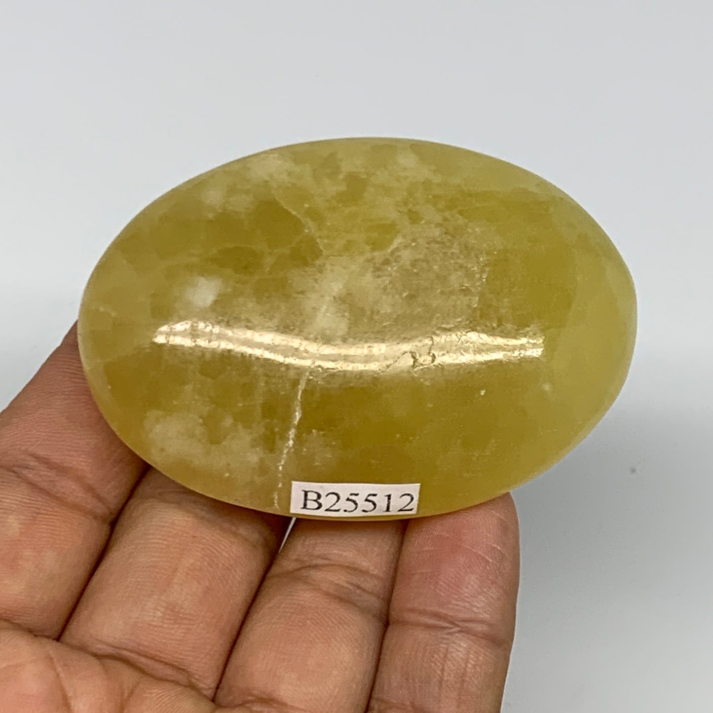 121.7g, 2.6"x1.9"x1", Lemon Calcite Palm-Stone Crystal Polished @Pakistan,B26412