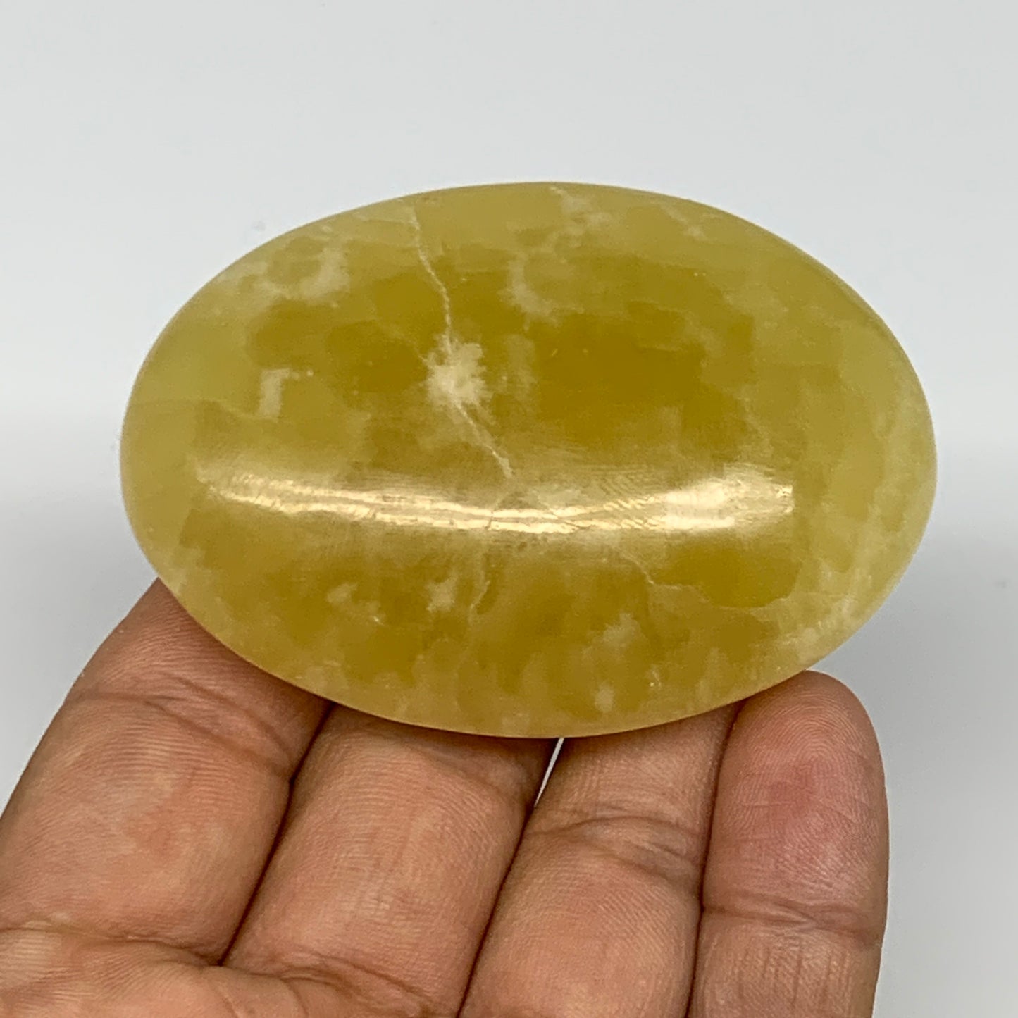 121.7g, 2.6"x1.9"x1", Lemon Calcite Palm-Stone Crystal Polished @Pakistan,B26412