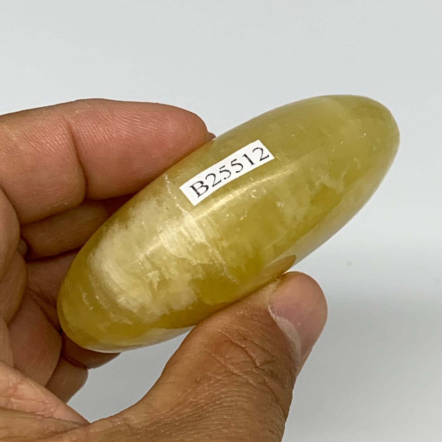 121.7g, 2.6"x1.9"x1", Lemon Calcite Palm-Stone Crystal Polished @Pakistan,B26412