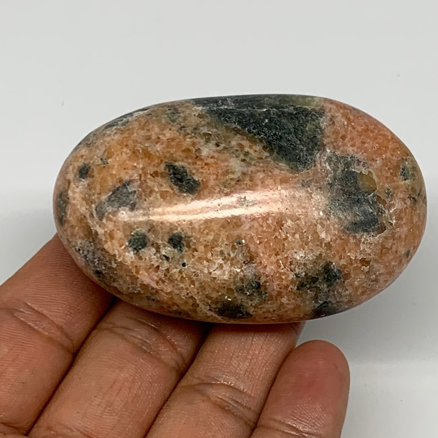 125.1g, 2.7"x1.7"x1.1", Orange Calcite Palm-Stone Crystal Polished Reiki, B16052