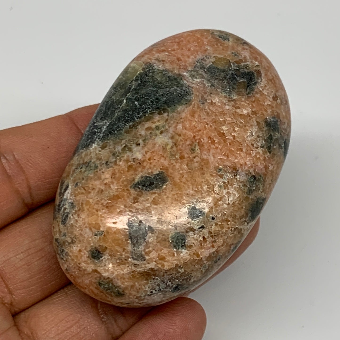 125.1g, 2.7"x1.7"x1.1", Orange Calcite Palm-Stone Crystal Polished Reiki, B16052