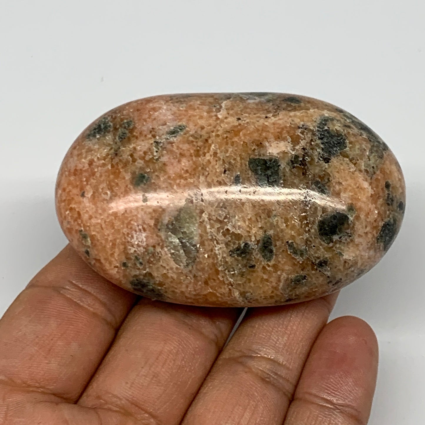 125.1g, 2.7"x1.7"x1.1", Orange Calcite Palm-Stone Crystal Polished Reiki, B16052