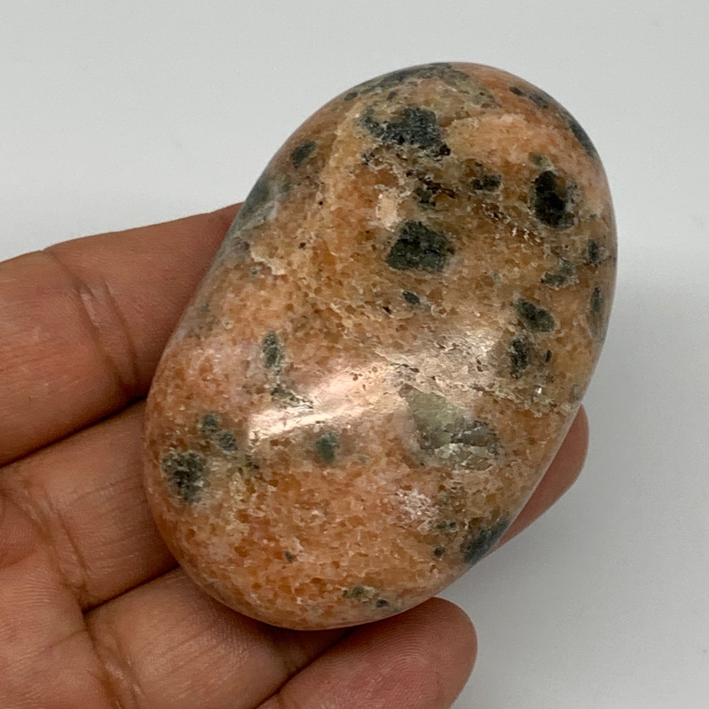 125.1g, 2.7"x1.7"x1.1", Orange Calcite Palm-Stone Crystal Polished Reiki, B16052