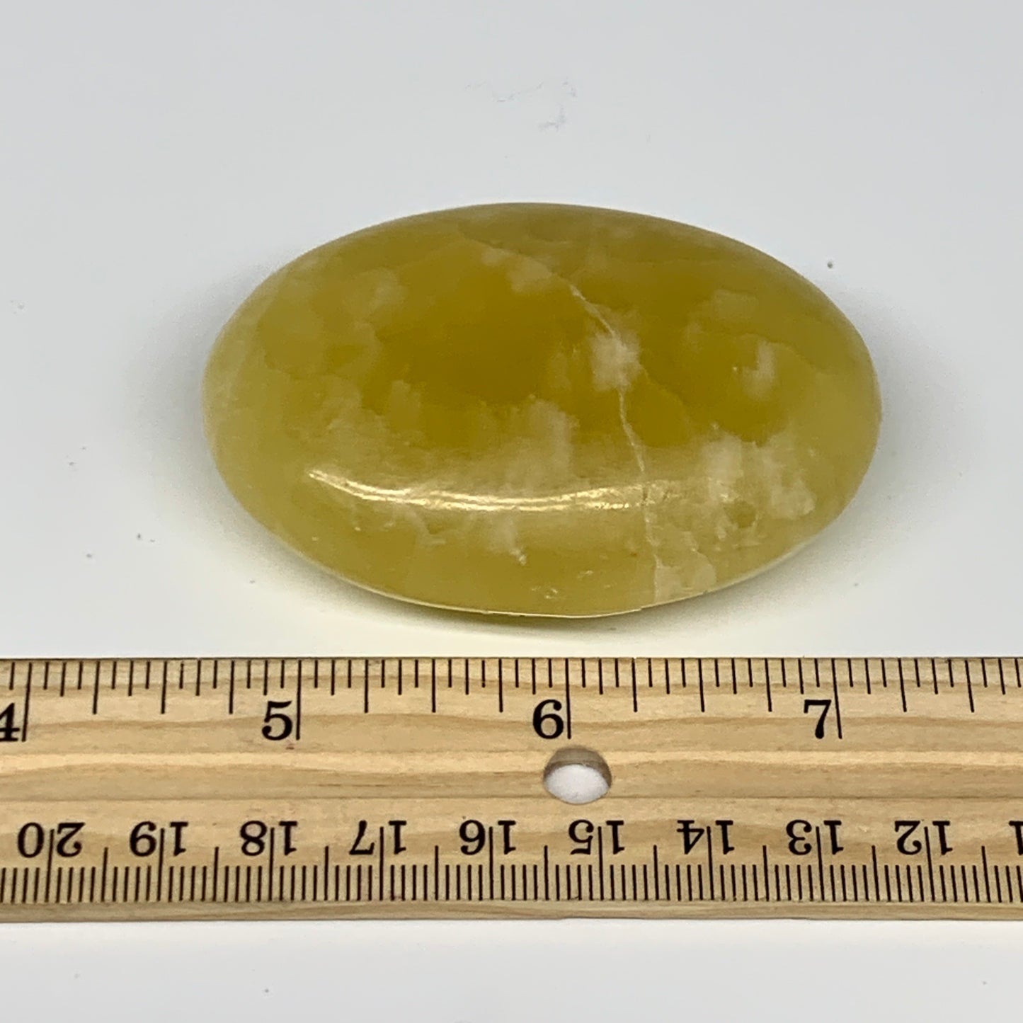 121.7g, 2.6"x1.9"x1", Lemon Calcite Palm-Stone Crystal Polished @Pakistan,B26412