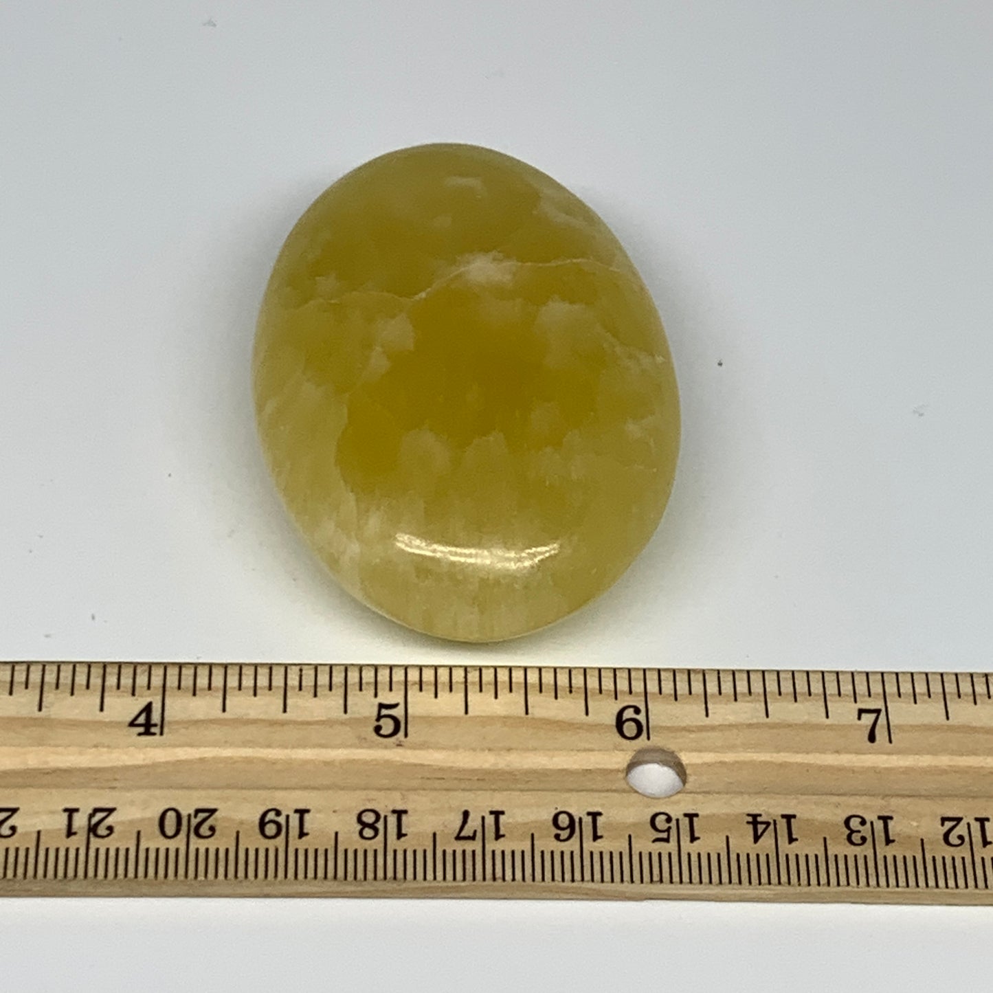 121.7g, 2.6"x1.9"x1", Lemon Calcite Palm-Stone Crystal Polished @Pakistan,B26412