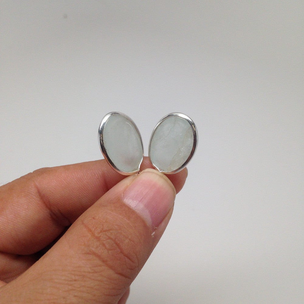 26.5 Cts Small Natural Aquamarine Cabochon Earrings Sterling Silver @Brazil, E11 - watangem.com