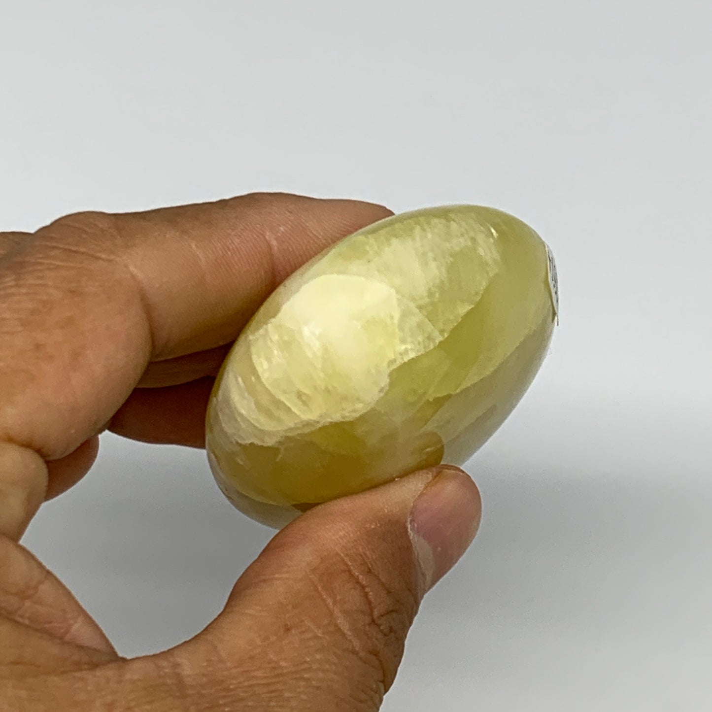 135.3g, 3"x1.9"x0.9", Lemon Calcite Palm-Stone Crystal Polished @Pakistan,B26414