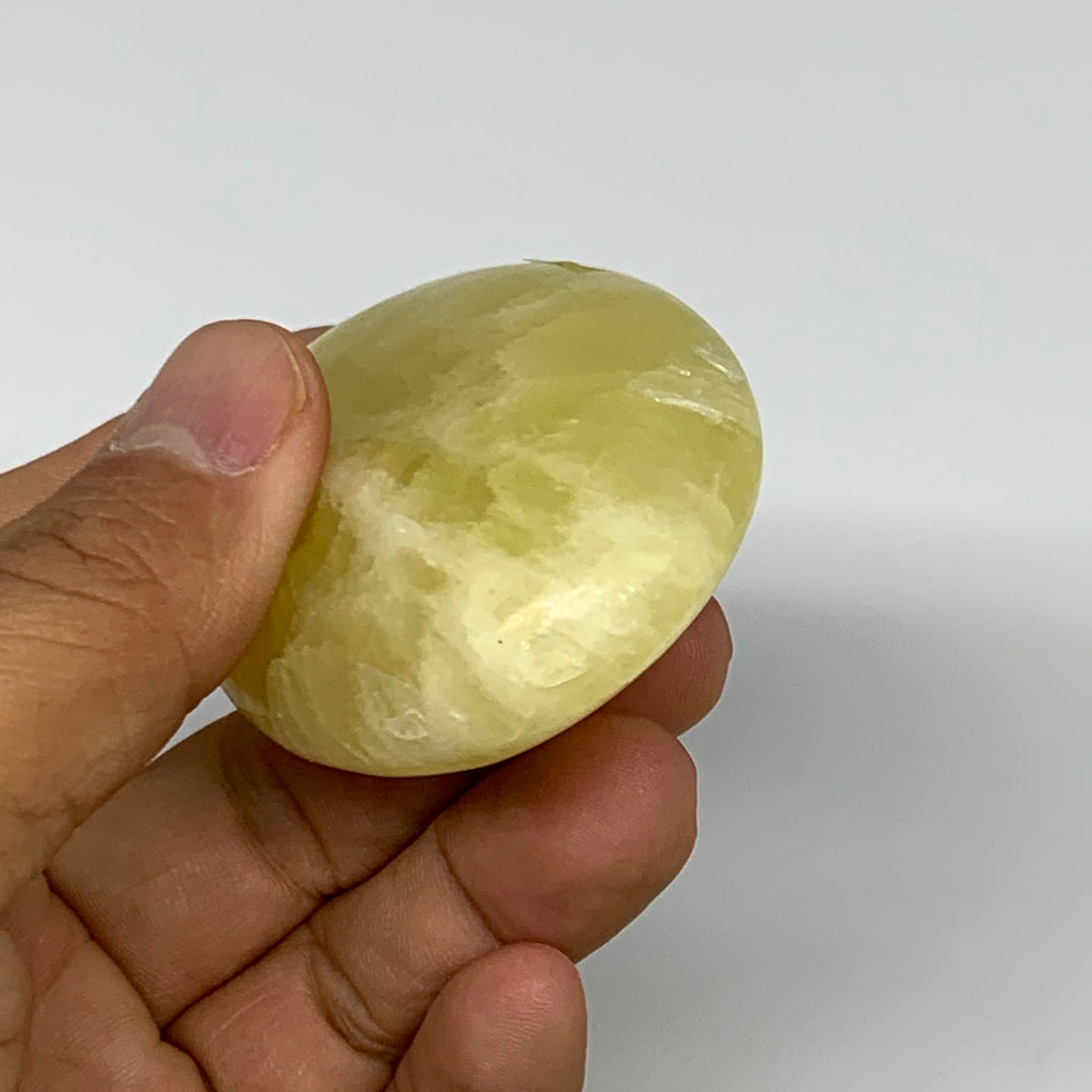 135.3g, 3"x1.9"x0.9", Lemon Calcite Palm-Stone Crystal Polished @Pakistan,B26414