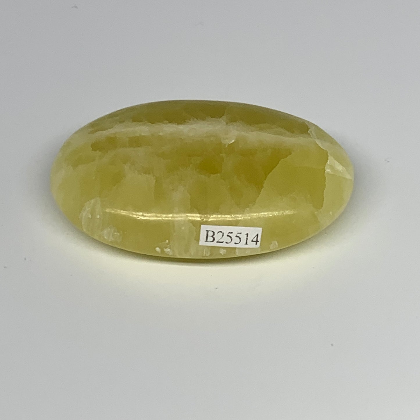 135.3g, 3"x1.9"x0.9", Lemon Calcite Palm-Stone Crystal Polished @Pakistan,B26414