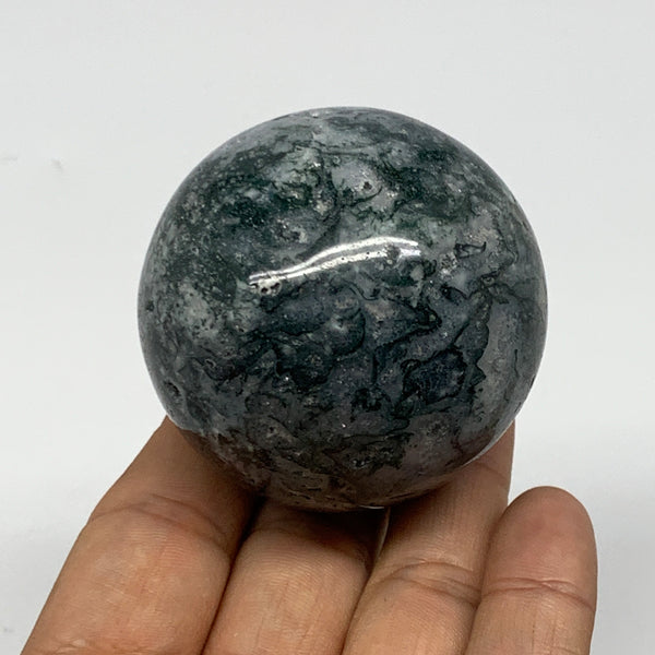 187.3g,2.1"(52mm), Natural Moss Agate Sphere Ball Gemstone @India,B22460