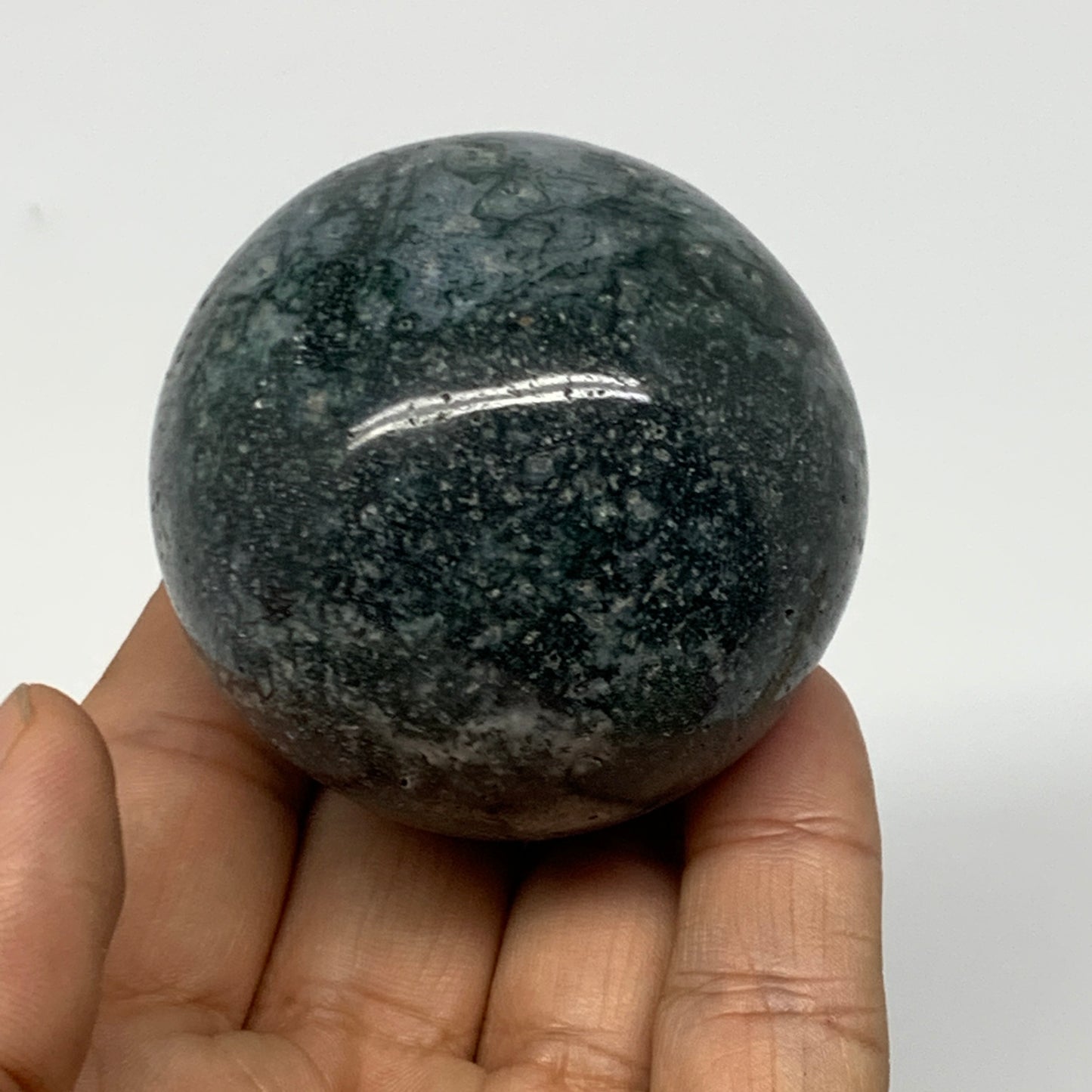187.3g,2.1"(52mm), Natural Moss Agate Sphere Ball Gemstone @India,B22460