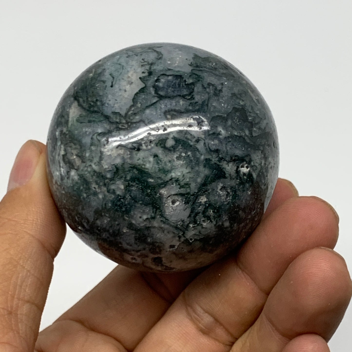 187.3g,2.1"(52mm), Natural Moss Agate Sphere Ball Gemstone @India,B22460