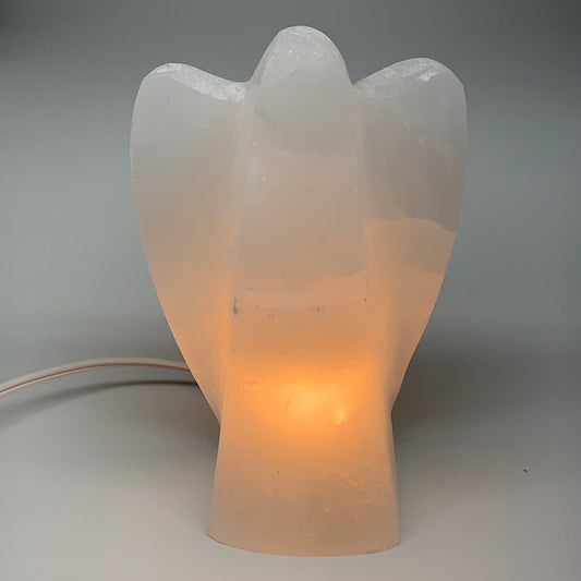 1268g, 7.25"x4.3"x2.5" White Selenite (Satin Spar) Angel Lamps @Morocco,B9467
