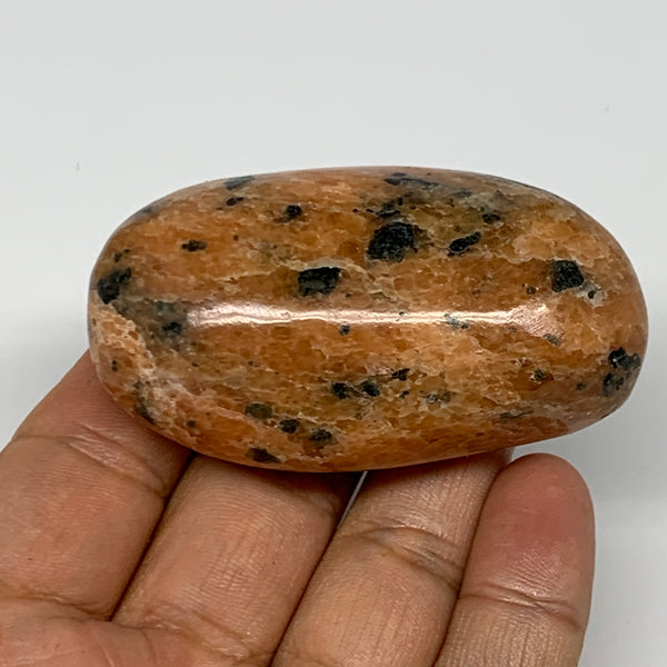 94.3g, 2.5"x1.4"x1", Orange Calcite Palm-Stone Crystal Polished Reiki, B16058