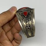 33.7g, 1.6" Turkmen Cuff Bracelet Tribal Small Marquise, Red Coral Inlay, B13494