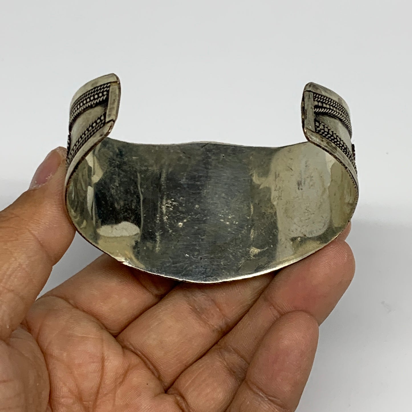 33.7g, 1.6" Turkmen Cuff Bracelet Tribal Small Marquise, Red Coral Inlay, B13494