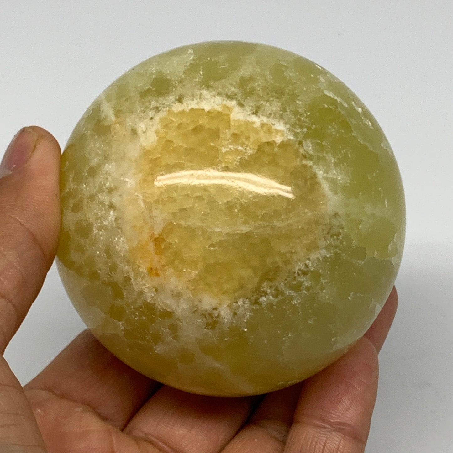 1.03 lbs,2.7"(67mm) Lemon Calcite Sphere Gemstone,Healing Crystal,B26060