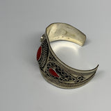 33.7g, 1.6" Turkmen Cuff Bracelet Tribal Small Marquise, Red Coral Inlay, B13494