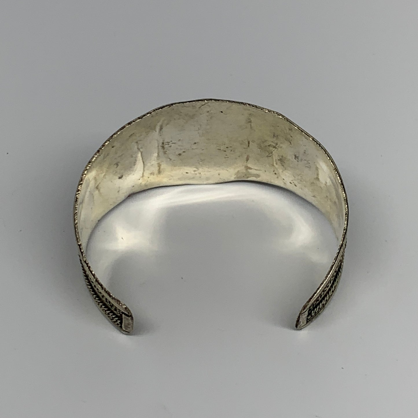 33.7g, 1.6" Turkmen Cuff Bracelet Tribal Small Marquise, Red Coral Inlay, B13494