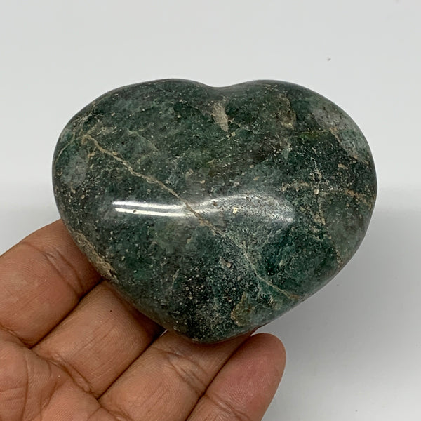 208.7g, 2.5"x3"x1.2" Natural Untreated Green Quartz Heart Crystal Reiki, B17623