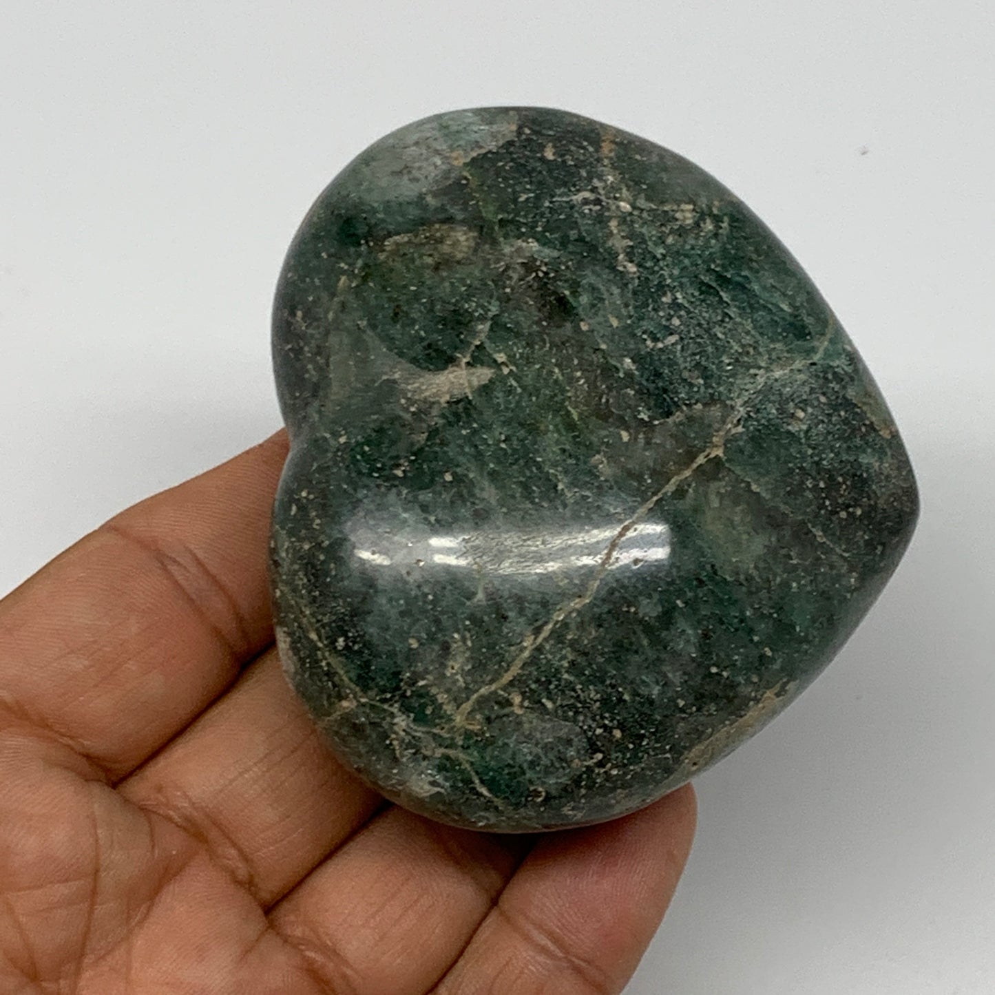 208.7g, 2.5"x3"x1.2" Natural Untreated Green Quartz Heart Crystal Reiki, B17623