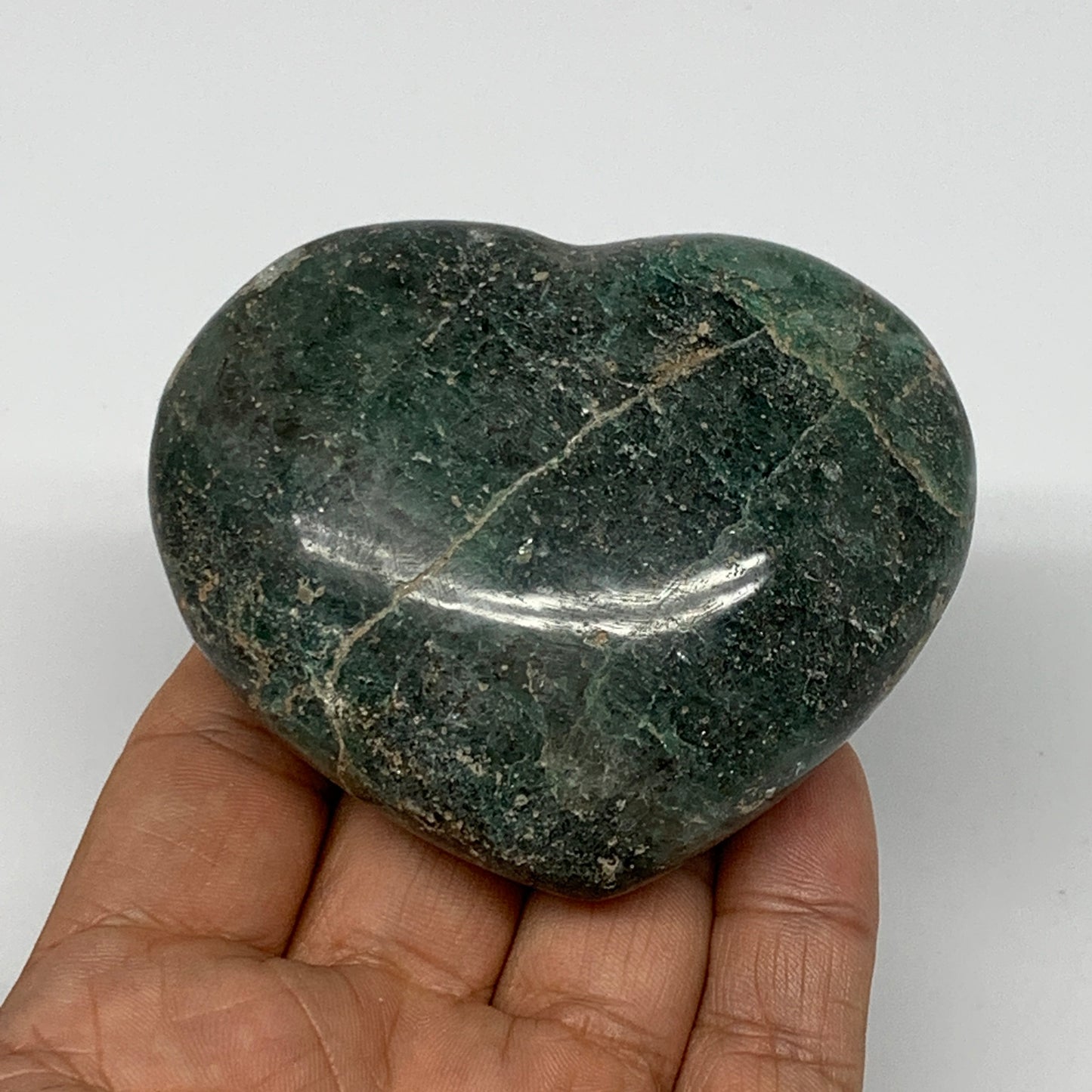 208.7g, 2.5"x3"x1.2" Natural Untreated Green Quartz Heart Crystal Reiki, B17623