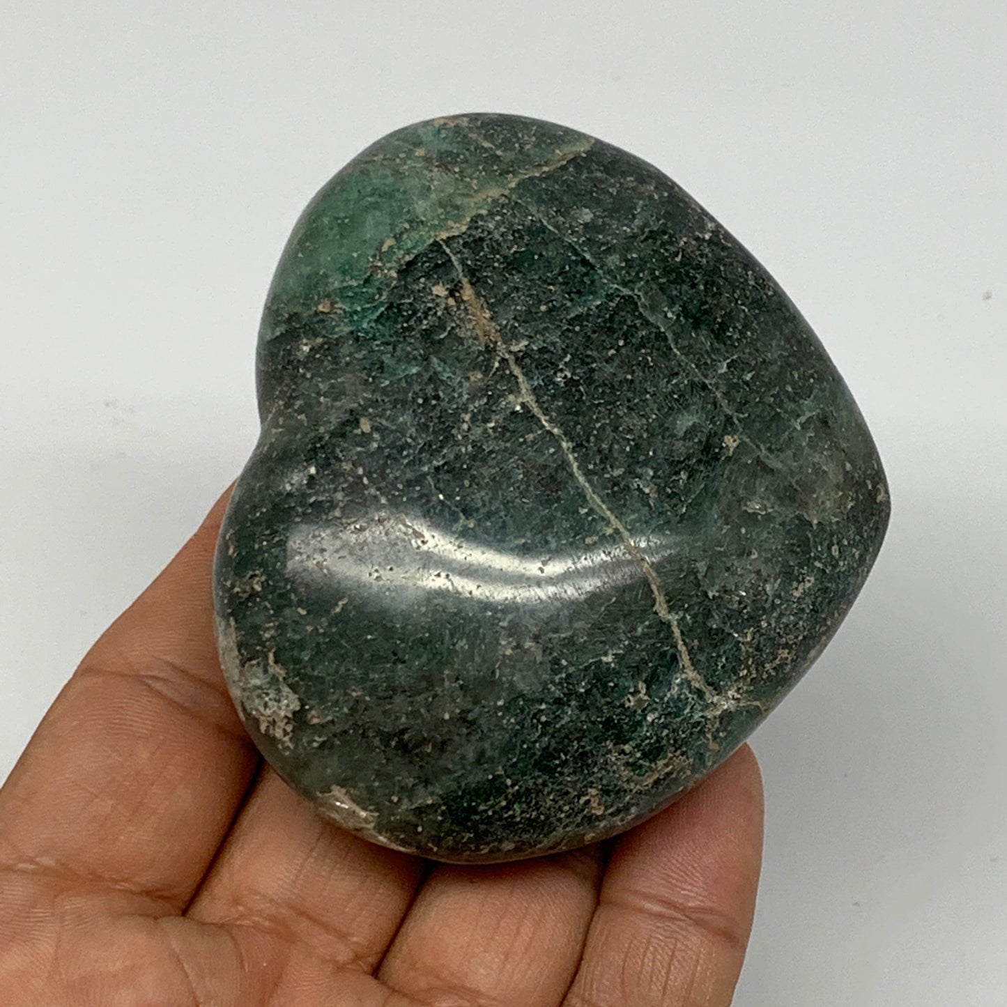 208.7g, 2.5"x3"x1.2" Natural Untreated Green Quartz Heart Crystal Reiki, B17623