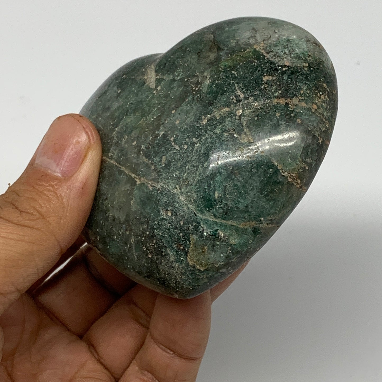 208.7g, 2.5"x3"x1.2" Natural Untreated Green Quartz Heart Crystal Reiki, B17623