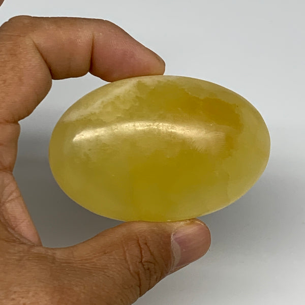 102.3g, 2.6"x1.7"x0.9", Lemon Calcite Palm-Stone Crystal Polished @Pakistan,B264