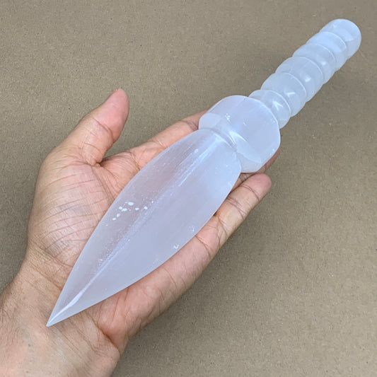 330g,11"x1.7"x1.1"Natural Selenite Crystal Knife (Satin Spar) @Morocco,B24007